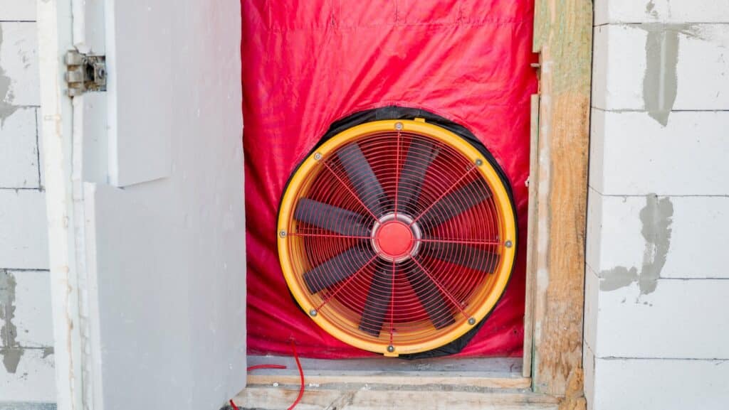Testing the house for airtightness, using a blower door