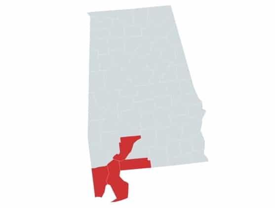 Service area map for Alabama