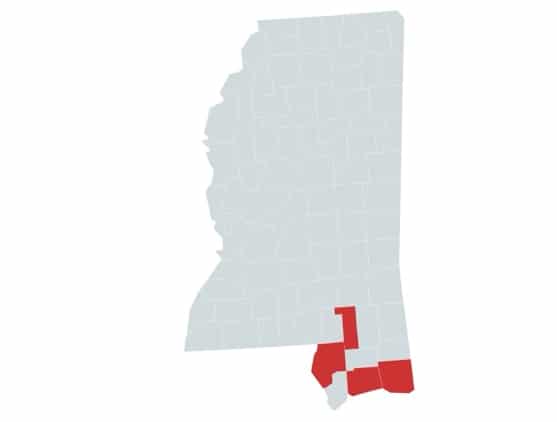 Service area map for Mississippi